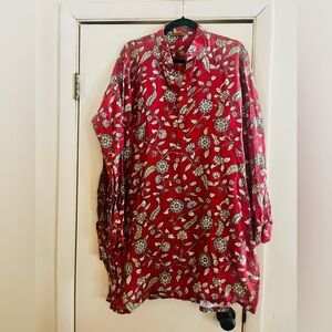 Lagenlook Indian caftan Blockprint Beachy Resort Oversized Linen Tunic Dress L